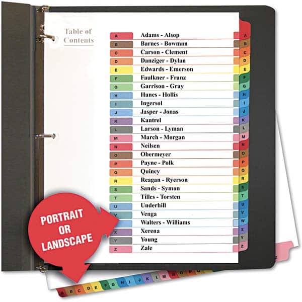 UNIVERSAL - Tabs, Indexes & Dividers Indexes & Divider Type: Printed Alpha Size: 8-1/2 x 11 - Benchmark Tooling
