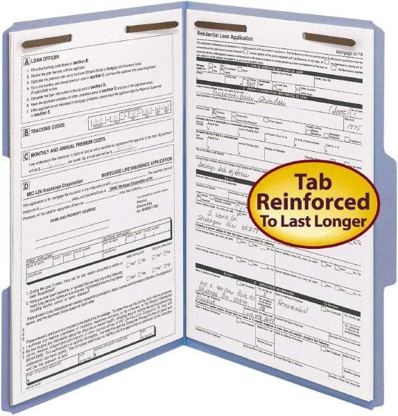 SMEAD - 8-1/2 x 14", Legal, Blue, File Folders with Top Tab - 11 Point Stock, 1/3 Tab Cut Location - Benchmark Tooling