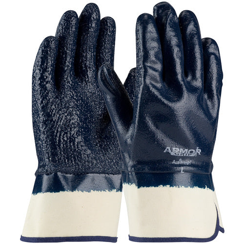 56-3147/L Coated Supported Gloves - ArmorGrip - Terry Cloth Palm - HW Rough Full Coat Blue NitrileGrip - SC - Exact Industrial Supply