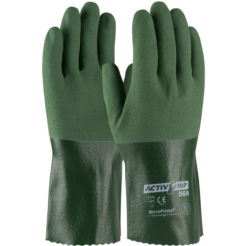 56-AG566/XL Coated Supported Gloves - ActivGrip Supported - 13G Cotton - Green Nitrile MicroFinish Grip 12″L - Exact Industrial Supply