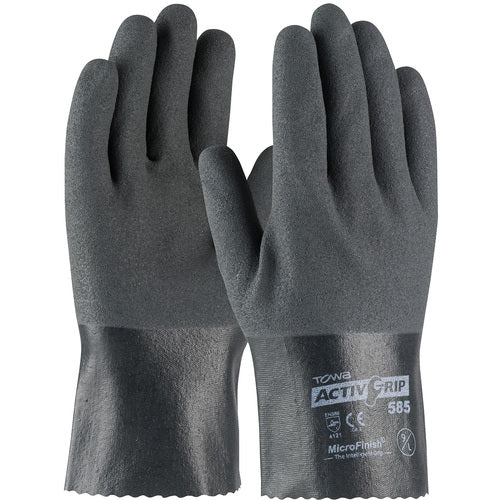 56-AG585/L Coated Supported Gloves - ActivGrip Supported - 15G Cotton - Gray Nitrile w/ MicroFinish - 10″L - Exact Industrial Supply