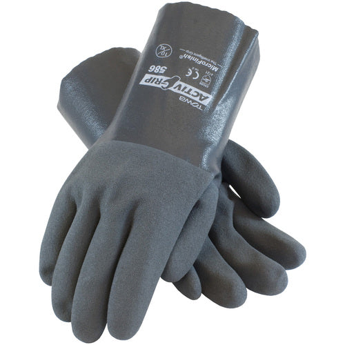 56-AG586/M Coated Supported Gloves - ActivGrip Supported - 15G Cotton - Gray Nitrile w/ MicroFinish - 12″L - Exact Industrial Supply