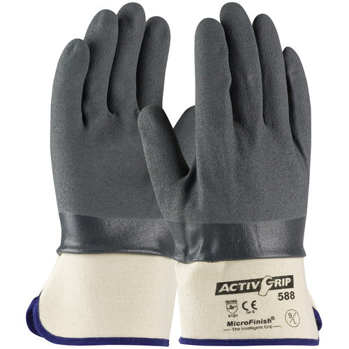 56-AG588/M Coated Supported Gloves - ActivGrip Supported - 15G Cotton - Gray Nitrile MicroFinish - Safe Cuff - Exact Industrial Supply