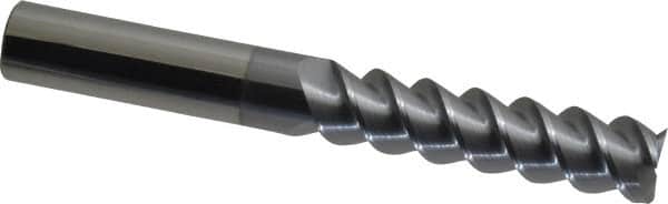 Accupro - 1/2", 2" LOC, 1/2" Shank Diam, 4" OAL, 3 Flute, Solid Carbide Square End Mill - Single End, TiCN Finish, Spiral Flute, 60° Helix, Centercutting, Right Hand Cut, Right Hand Flute - Benchmark Tooling