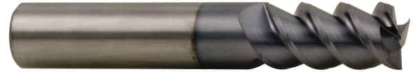 Accupro - 1/4", 3/4" LOC, 1/4" Shank Diam, 2-1/2" OAL, 3 Flute, Solid Carbide Square End Mill - Single End, TiCN Finish, Spiral Flute, 60° Helix, Centercutting, Right Hand Cut, Right Hand Flute - Benchmark Tooling