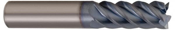 Accupro - 1/4", 1-1/4" LOC, 1/4" Shank Diam, 4" OAL, 5 Flute, Solid Carbide Square End Mill - Single End, TiCN Finish, Spiral Flute, 45° Helix, Centercutting, Right Hand Cut, Right Hand Flute - Benchmark Tooling