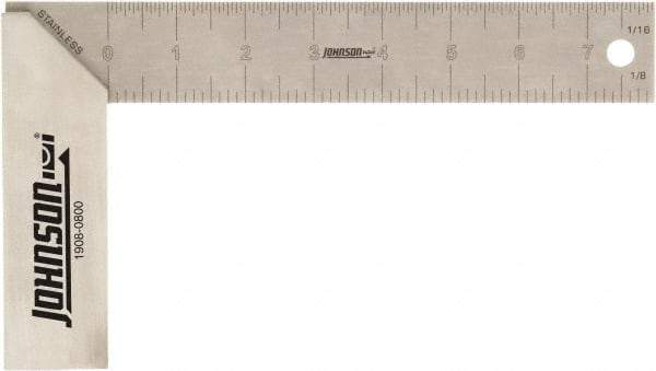 Johnson Level & Tool - 8" Blade Length x 1-1/2" Blade Width, 5-1/2" Base Length x 1-1/2" Base Width Aluminum Square - 0.008" Accuracy - Benchmark Tooling
