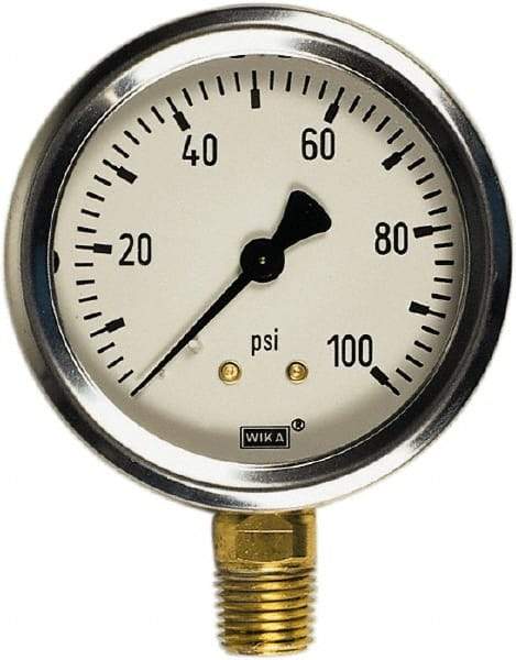 Wika - 2-1/2" Dial, 1/4 Thread, 30-0-160 Scale Range, Pressure Gauge - Center Back Connection Mount, Accurate to 1.5% of Scale - Benchmark Tooling