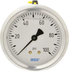 Wika - 2-1/2" Dial, 1/4 Thread, 0-100 Scale Range, Pressure Gauge - Center Back Connection Mount, Accurate to 1.5% of Scale - Benchmark Tooling