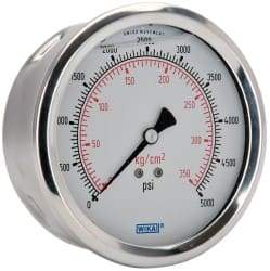 Wika - 4" Dial, 1/4 Thread, 0-5,000 Scale Range, Pressure Gauge - Lower Back Connection Mount, Accurate to 1% of Scale - Benchmark Tooling