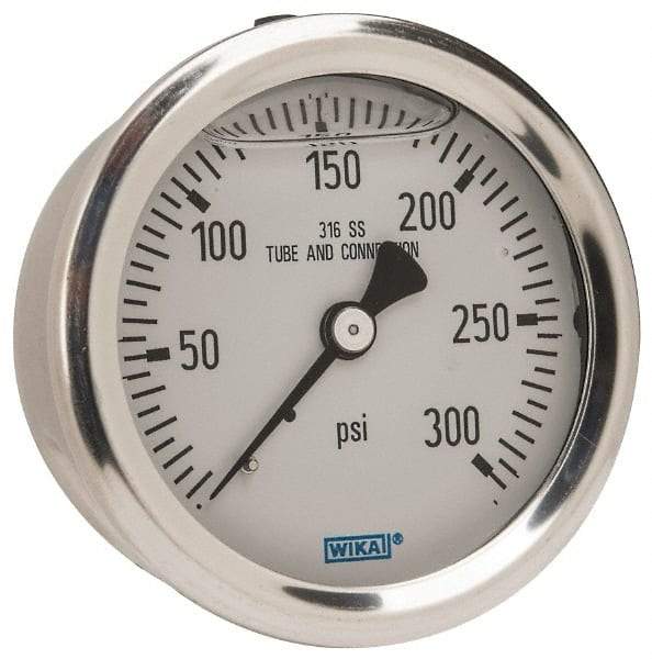 Wika - 2-1/2" Dial, 1/4 Thread, 0-300 Scale Range, Pressure Gauge - Center Back Connection Mount, Accurate to 1.5% of Scale - Benchmark Tooling