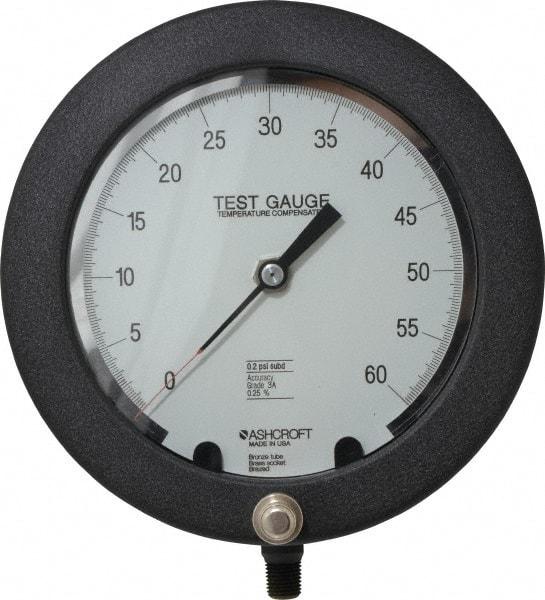 Ashcroft - 6" Dial, 1/4 Thread, 0-60 Scale Range, Pressure Gauge - Lower Connection Mount, Accurate to 0.25% of Scale - Benchmark Tooling