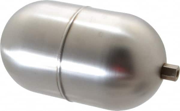 Made in USA - 4" Diam x 7" Long, Oblong, Hex Spud Connection, Metal Float - 1/4-20 Thread, Stainless Steel, 150 Max psi, 19 Gauge - Benchmark Tooling