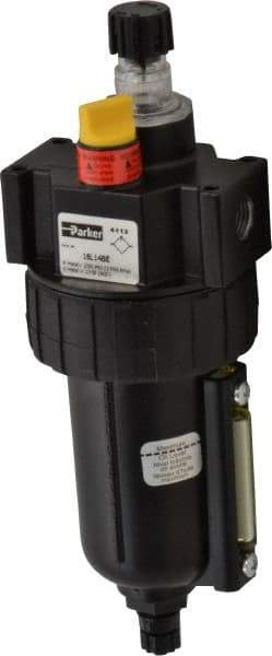 Parker - 1/4" NPT, 250 Max psi Intermediate Micro Mist Lubricator - Metal Bowl with Sight Glass, Zinc Body, 40 CFM, 175°F Max Temp, 2.81" Wide x 7.82" High - Benchmark Tooling