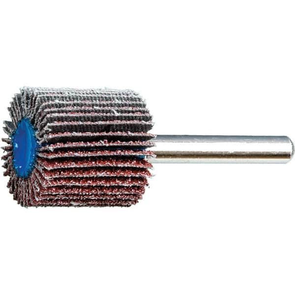 PFERD - 1" Diam x 1" Face Width, Aluminum Oxide Coated Mounted Flap Wheel - 1/4" Shank Mount, 40 Grit, 25,000 Max RPM - Benchmark Tooling