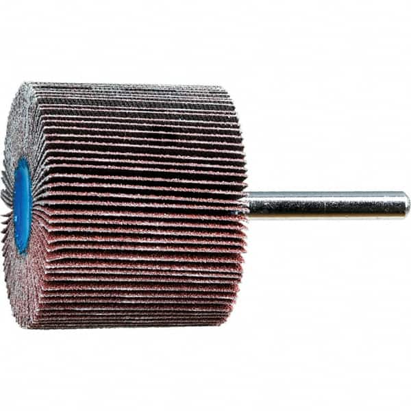 PFERD - 2" Diam x 1-1/2" Face Width, Aluminum Oxide Coated Mounted Flap Wheel - 1/4" Shank Mount, 80 Grit, 15,000 Max RPM - Benchmark Tooling