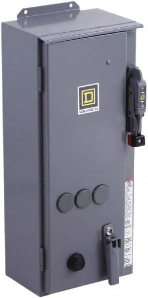 Square D - 3 Pole, 600 VAC, 27 Continuous Amp, 10 hp, Enclosed NEMA Combination Starter - NEMA 12, 30 Amp Short Circuit Protection - Benchmark Tooling
