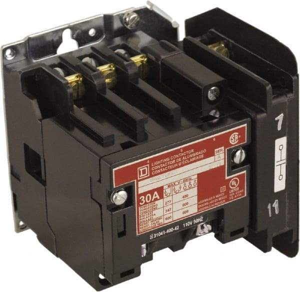 Square D - No Enclosure, 4 Pole, Electrically Held Lighting Contactor - 30 A (Tungsten), 208 VAC at 60 Hz - Benchmark Tooling