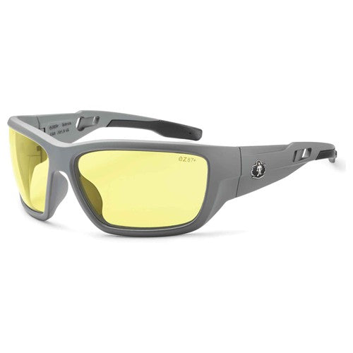 Baldr Yellow Lens Matte Gray Safety Glasses - Benchmark Tooling