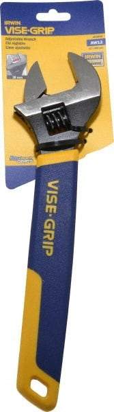 Irwin - 1-1/2" Jaw Capacity, 12" Standard Adjustable Wrench - Chrome Vanadium Steel, Chrome Finish - Benchmark Tooling