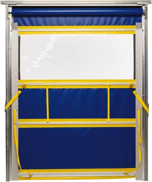 TMI, LLC - 10' Door Width x 10' Door Height PVC Solid with Vision Panel & Spring Loaded Manual (Style) Roll Up Dock Screen - Blue/Yellow/Clear - Benchmark Tooling