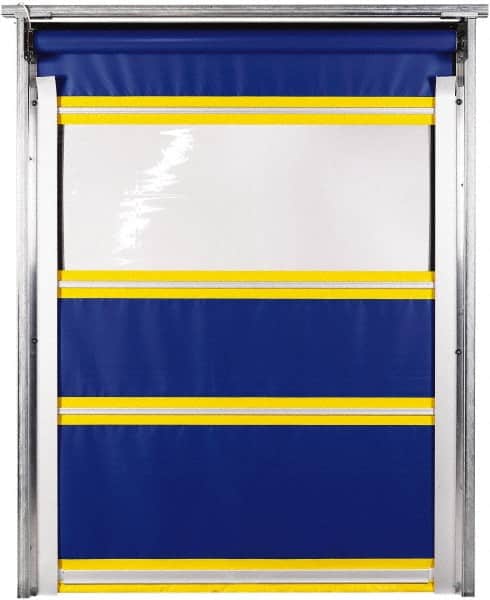 TMI, LLC - 8' Door Width x 8' Door Height PVC Solid with Vision Panel & In-Tube Motorized (Style) Roll Up Dock Screen - Blue/Yellow/Clear - Benchmark Tooling