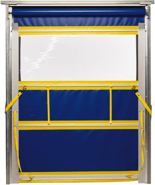 TMI, LLC - 10' Door Width x 12' Door Height PVC Solid with Vision Panel & Spring Loaded Manual (Style) Roll Up Dock Screen - Blue/Yellow/Clear - Benchmark Tooling