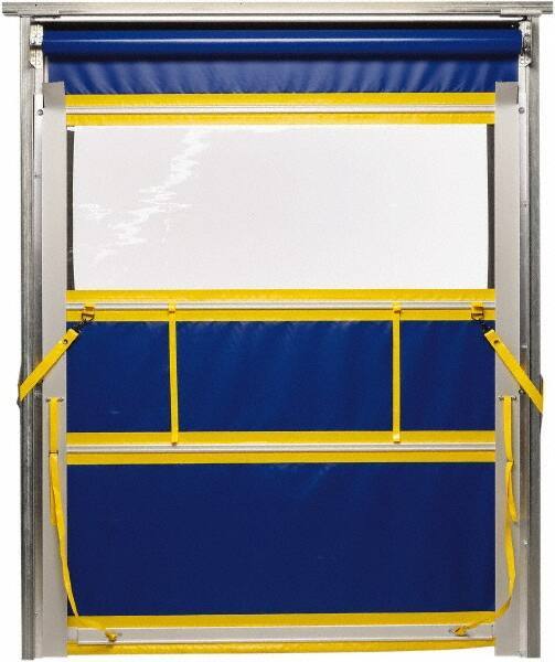 TMI, LLC - 8' Door Width x 8' Door Height PVC Solid with Vision Panel & Spring Loaded Manual (Style) Roll Up Dock Screen - Blue/Yellow/Clear - Benchmark Tooling