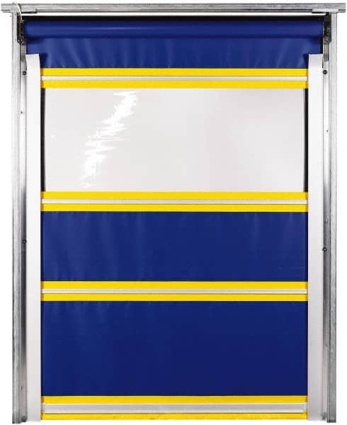 TMI, LLC - 10' Door Width x 12' Door Height PVC Solid with Vision Panel & In-Tube Motorized (Style) Roll Up Dock Screen - Blue/Yellow/Clear - Benchmark Tooling