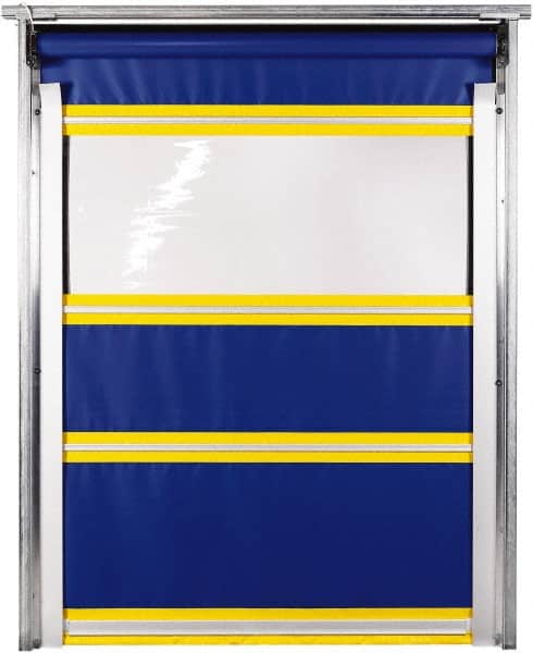 TMI, LLC - 10' Door Width x 10' Door Height PVC Solid with Vision Panel & In-Tube Motorized (Style) Roll Up Dock Screen - Blue/Yellow/Clear - Benchmark Tooling