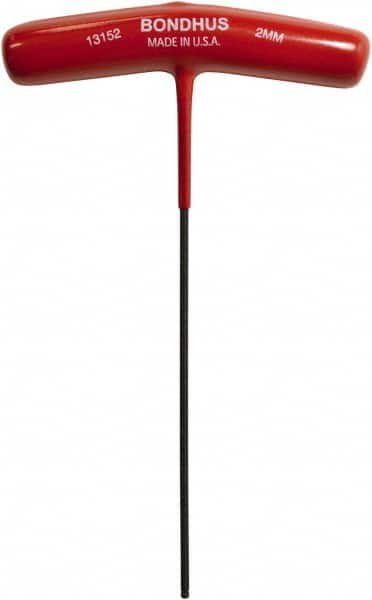 Bondhus - 2mm Hex, T-Handle Cushion Grip, Hex Key - 5-29/32" OAL, Protanium High Torque Steel, Metric System of Measurement - Benchmark Tooling