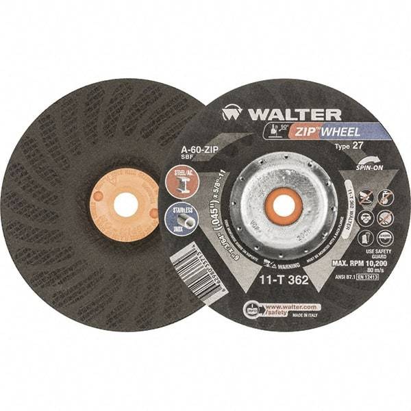 WALTER Surface Technologies - 60 Grit, 6" Wheel Diam, 3/64" Wheel Thickness, Type 27 Depressed Center Wheel - Resinoid Bond, 10,200 Max RPM - Benchmark Tooling