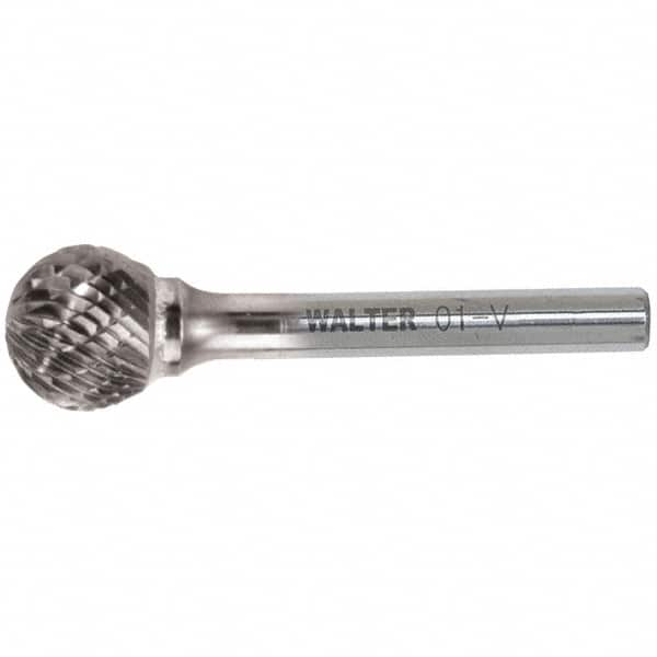 WALTER Surface Technologies - 3/8" Cut Diam, 1/4" Shank Diam, Ball Head Double Cut Burr - Carbide, 5/16" LOC - Benchmark Tooling