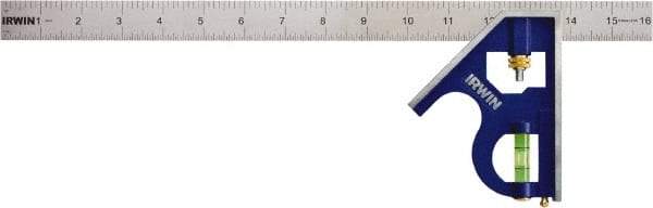 Irwin - 2 Piece, 16" Combination Square Set - 1/16, 1/32, 1/64 & 1/8" (4R) Graduation, Stainless Steel Blade, Cast Zinc Square Head - Benchmark Tooling