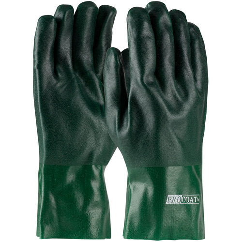 58-8025DD Coated Supported Gloves - ProCoat - Supported PVC - Jersey Lined - Green - Rough Acid Fnsh - 12 Inch - Exact Industrial Supply