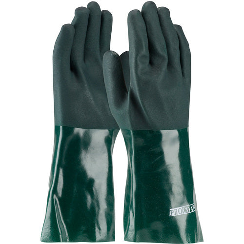 58-8035DD Coated Supported Gloves - ProCoat - Supported PVC - Jersey Lined - Green - Rough Acid Fnsh - 14 Inch - Exact Industrial Supply