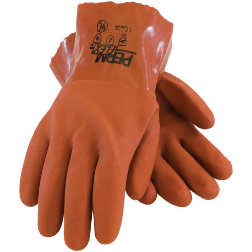 58-8650/XL Coated Supported Gloves - PermFlex - Cold Resistant Supported PVC - Brown - Rough Coated - 10 Inch - Exact Industrial Supply