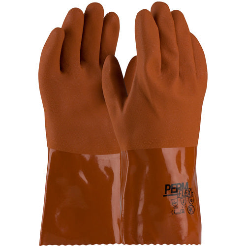 58-8651/XL Coated Supported Gloves - PermFlex - Cold Resistant Supported PVC - Brown - Rough Coated - 12 Inch - Exact Industrial Supply