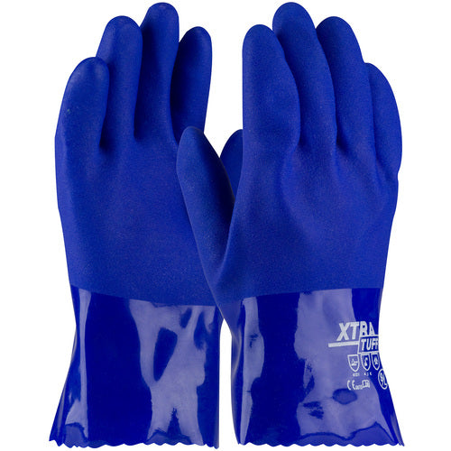 58-8655/S Coated Supported Gloves - XtraTuff - Oil Resistant Supported PVC - Blue - Rough Coated - 10 Inch - Exact Industrial Supply