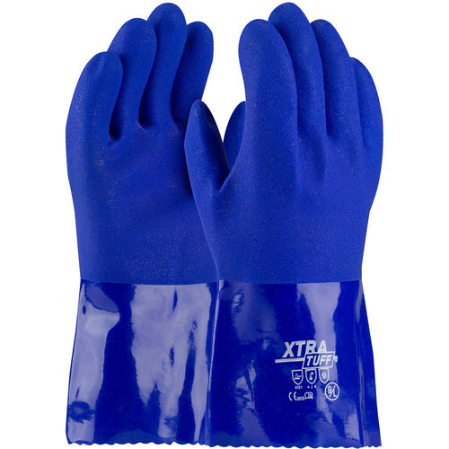 58-8656/M Coated Supported Gloves - XtraTuff - Oil Resistant Supported PVC - Blue - Rough Coated - 12 Inch - Exact Industrial Supply