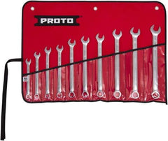 Proto - 10 Piece, 10mm to 19mm, 6 Point Combination Wrench Set - Metric Measurement Standard, Full Polish Finish, Comes in Tool Roll - Benchmark Tooling