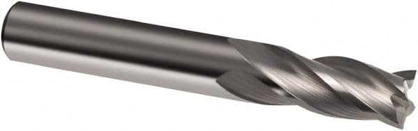 Guhring - 4mm, 11mm LOC, 4mm Shank Diam, 50mm OAL, 4 Flute, Solid Carbide Square End Mill - Single End, Uncoated, Spiral Flute, 30° Helix, Right Hand Cut, Right Hand Flute, Series 3304 - Benchmark Tooling