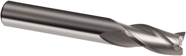 Guhring - 1/2", 1" LOC, 1/2" Shank Diam, 3" OAL, 3 Flute, Solid Carbide Square End Mill - Single End, Uncoated, Spiral Flute, 30° Helix, Right Hand Cut, Right Hand Flute, Series 3168 - Benchmark Tooling