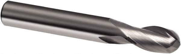 Guhring - 7/16" Diam, 1" LOC, 2 Flute Solid Carbide Ball End Mill - Uncoated, Single End, 2-3/4" OAL, 7/16" Shank Diam, Spiral Flute - Benchmark Tooling