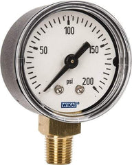 Wika - 1-1/2" Dial, 1/8 Thread, 0-200 Scale Range, Pressure Gauge - Lower Connection Mount, Accurate to 3-2-3% of Scale - Benchmark Tooling