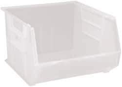 Quantum Storage - 75 Lb. Load Capacity, 18" Deep, Clear Polypropylene Hopper Stacking Bin - 11" High x 16-1/2" Wide x 18" Long - Benchmark Tooling