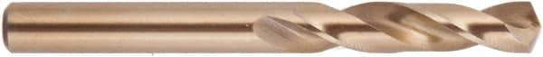National Twist Drill - 0.332" 135° Spiral Flute Cobalt Screw Machine Drill Bit - Gold Finish Finish, Right Hand Cut, 1-11/16" Flute Length, 3" OAL, Split Point, Straight Shank - Benchmark Tooling