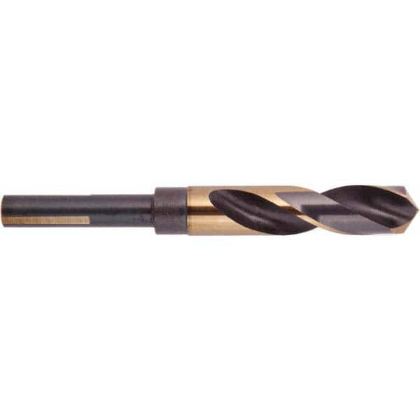 Reduced Shank Drill Bit: 57/64'' Dia, 1/2'' Shank Dia, 118 ™, High Speed Steel 6'' OAL, Coated Finish, Weldon Shank, RH Cut