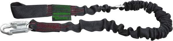 Miller - 6' Long, 310 Lb Capacity, 1 Leg Locking Snap Hook Harness Shock Absorbing Lanyard - 1-1/2" Diam, Kevlar Webbing, Locking Rebar Hook Anchorage Connection, Safe for Arc Flash Work - Benchmark Tooling