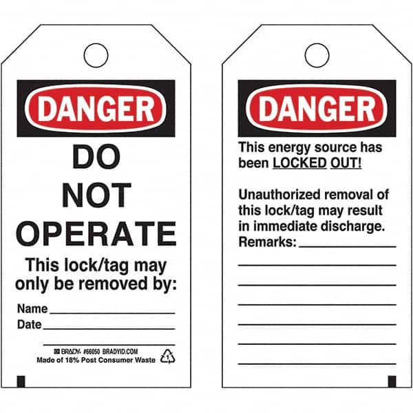 Brady - Safety & Facility Tags - 3" BLK/RED ON WHT 25PK DO NOT OPERATE TAGS - Benchmark Tooling